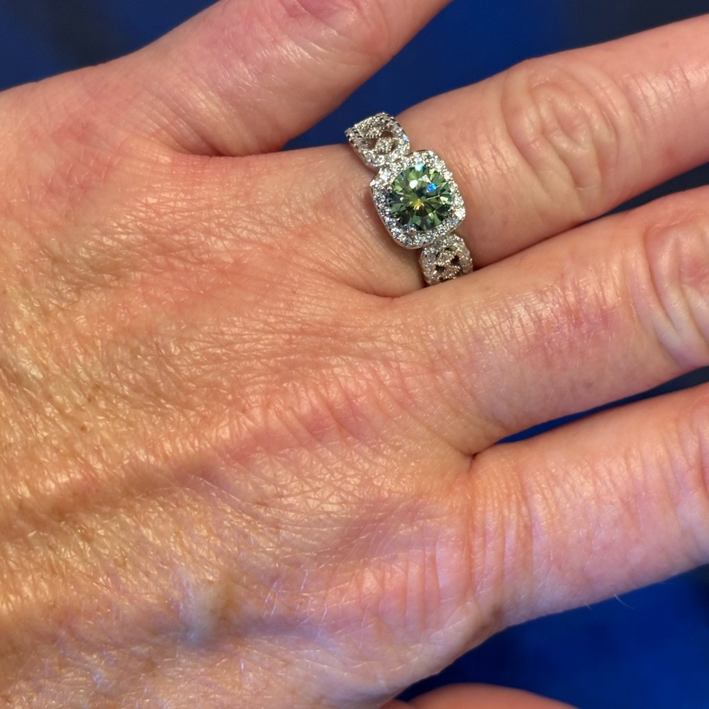 Elegant Green Moissanite Engagement Ring size 7 GRA Certified